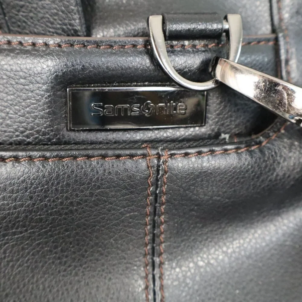 Samsonite Classic Black Leather Expandable Briefcase Laptop Bag with Strap